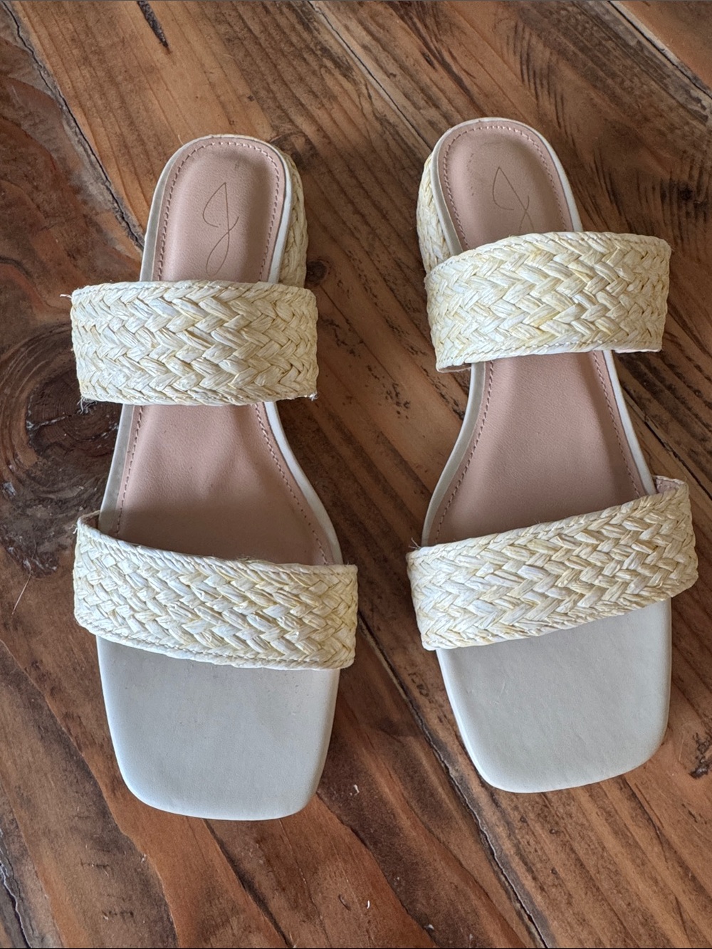 Joie Rattan Double-Strap Slide Sandals in Natural Cream